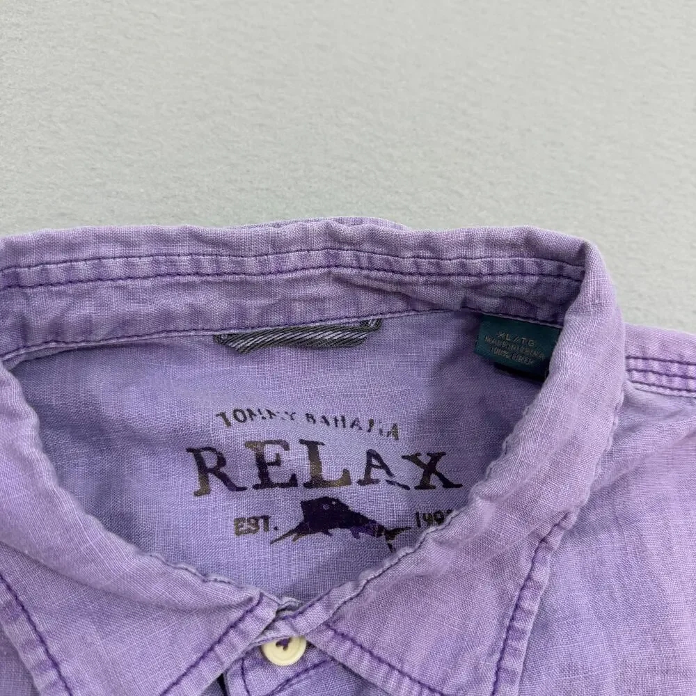 Tommy Bahama Relax 100% Linen Short Sleeve Shirt Men's Extra Large Purple Camp - Picture 4 of 9